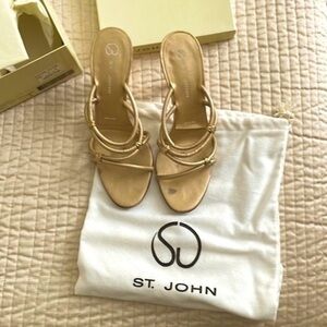 St. John gold metallic mules made Italy strappy gold original box